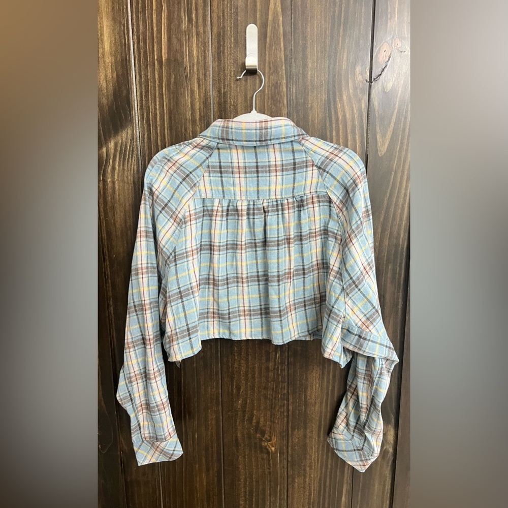 Plaid Oversized Cropped Button-Down Shirt-NWT-Mimosa-Size: Small - Picture 5 of 6